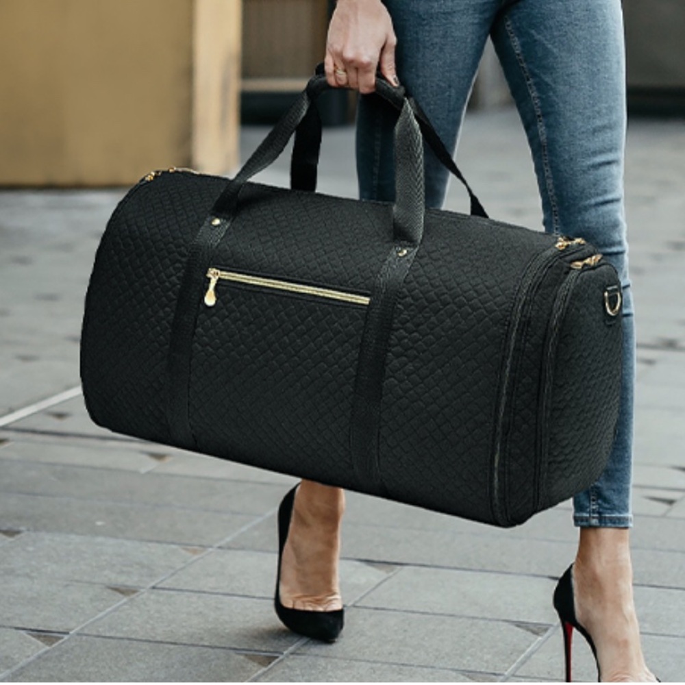 Black Quilted Convertible Garment Bag